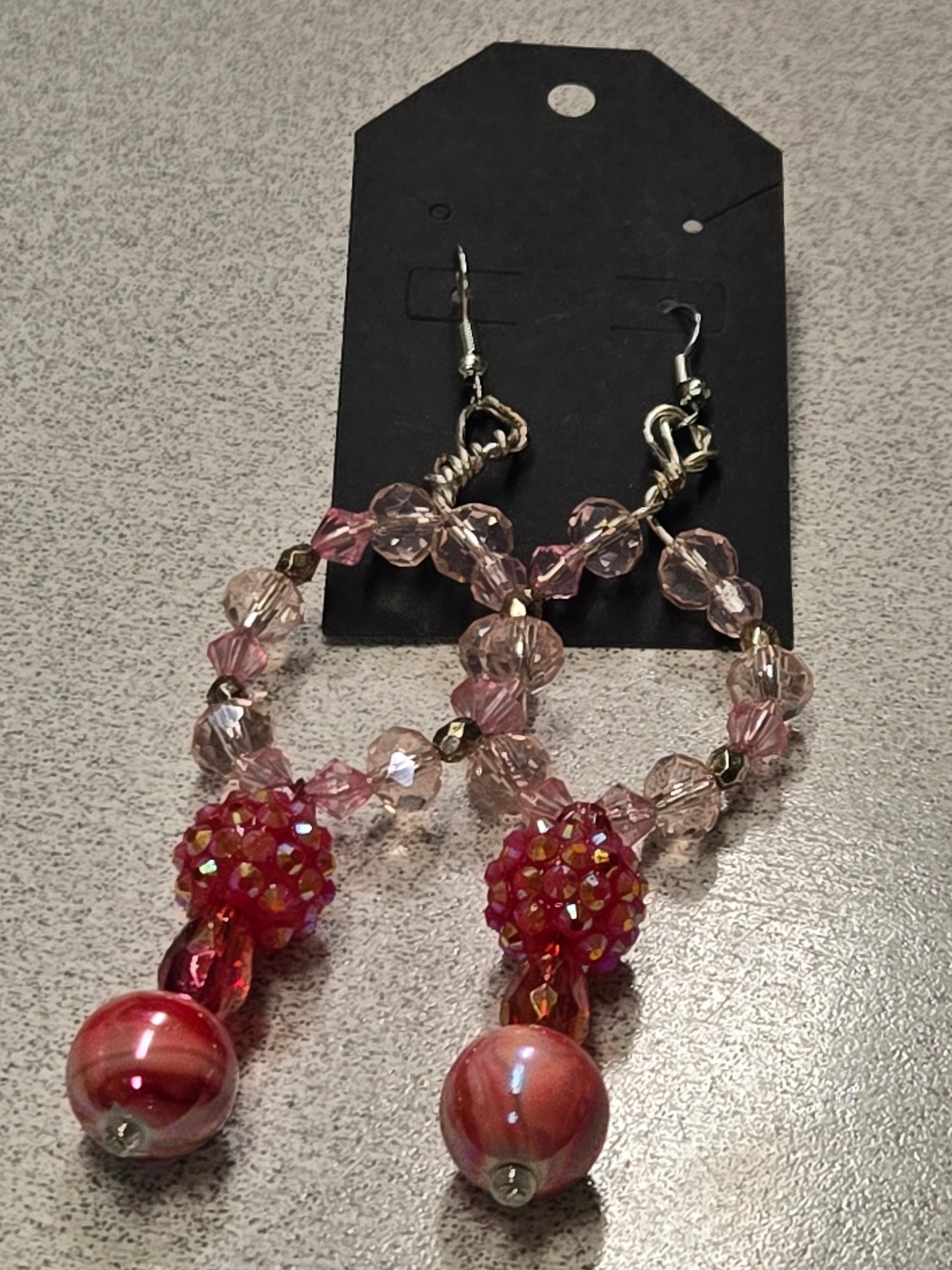 Sparkling Pink Beaded Drop Earrings